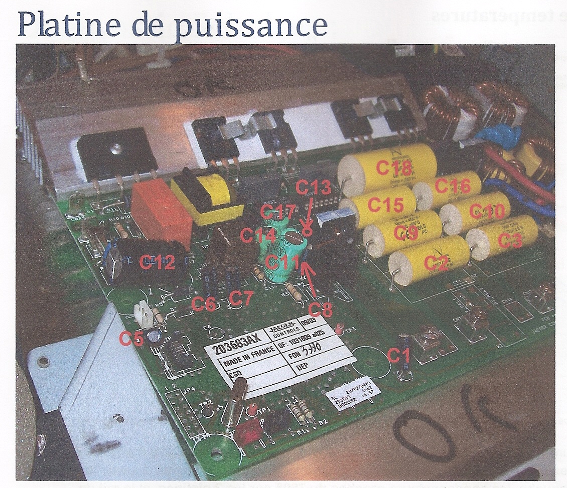 emplacements des condensateurs côté composants